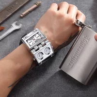Oulm HP9525 Men's Leather Strap Military Quartz Clock Male Fold Big Size Fashion Outdoor Wristwatch Unique Design Sports Watches