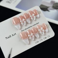 10pcs high-end Simple and elegant style, hand-painted three-dimensional bow, nude color scheme, cute pearls handmade fake nails