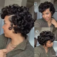 13x4 Lace Frontal Short Pixie Cut Wig Bouncy Curly Brazilian Virgin Human Hair for Black Women Short Wig