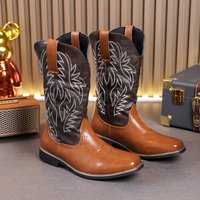 Bottes de cowboy occidentales pour hommes, bottes de chevalier vintage, chaussures de processus de broderie à enfiler, couvre-chaussures de moto, grande taille, nouvelle mode