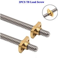 2PCS T8 Lead Screw Tr8 Lead 2mm 4mm 8mm 304 Stainless Steel Ender-3 Z Axis Rod with Brass Nut for 3D Printer 100-600mm