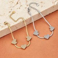 JeeMango Delicate Zircon Love Heart Charm Bracelet For Women Top Quality Stainless Steel Link Chain Waterproof Jewelry B26023