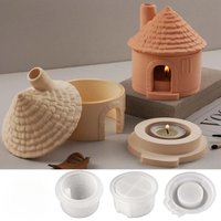 3D House Aromath Stove Mold DIY Chimney Houses Candlestick Silicone Molds Plaster Concrete Resin Incense Burner Craft Making Kit