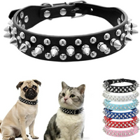 Spiked PU Leather Dog Collar for Small Medium Large Dogs, Black Studded Rivet Collar for Male Female Pets (XS-XXL)