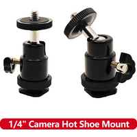 1/4" Camera Hot Shoe Mount 360° Rotatable Metal Mini Ball Tripod Ball Head Adapter with 1/4" Screw for Camera Light Microphone