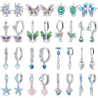 Stud Earrings For Women 925 Sterling Silver Colorful Starfish Shell Sparkling Butterfly Luxury Fine Jewelry Girl's Earring