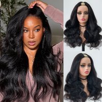 100% Brazilian Hair Afro Body Wave V Part Wigs 250% Density Yaki Kinky Wave U Part Clip In Half Human Hair Wigs With Drawstring
