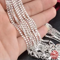 1-5PCS 16-30inches 925 Sterling Silver 2MM Flat Necklace Chain For Women Men Fashion Wedding Party Jewelry Gift