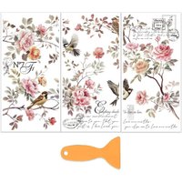 3Pcs/Set Flowers Birds Rub on Transfers for Furniture and Crafts 6x12 Inch Roses Furniture Decals Decor Branches Transfer