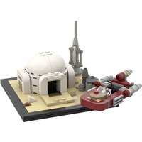 Desert Homestead MOC Building Blocks, Tatooine Inspired Hut with Speeder, Space War Diorama for Sci-Fi Fans
