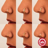 ROXI 925 Sterling Silver Heart/ Octagonal Star Zircon Nose Ring for Women Men Body Nose Piercing Cartilage Piercing Fine Jewelry