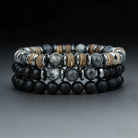 Luxury 3Pcs/Set Natural Stone Bracelet Men 8mm Grade A Onyx Tiger Eyes Wooden Beaded Meditation Braslet Charm Gift For Husband
