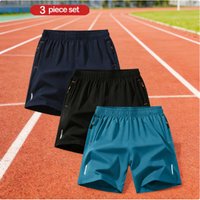 3 Pack Men's Quick Dry Athletic Shorts, Lightweight Breathable Running Gym Shorts, Elastic Waist Drawstring Casual Sports Pants