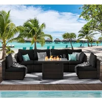 /Garden Furniture 7 Pie Set with Fire Pit Table, Rattan Outdoor Patio Sectional Conversation Furniture Sets WSeat Cushions