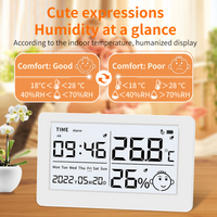Digital Room Thermometer With Clock Humidity Meter Built-in Battery Plastic Home Thermometer USB Charging Humidity Thermometer