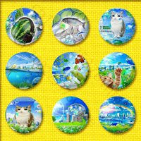 F-Frutiger Aero Fish Cat Badge 58mm 32mm 44mm 25mm 75mm Round Pin Brooch Adornment Souvenir Cosplay Gift Matte