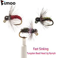 Bimoo 3/6PCS #10 Fast Sinking Tungsten Bead Head Barbed Jig Nymph Fly Wet Euro Perdigon Nymph Fly Trout Grayling Fishing Lures