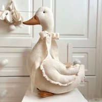 Nordic Style Fabric Duck Plush Toy Cute Squishy Linen Duck Stuffed Animal with Bow Ideal Nursery Decor Mother's Day Gift Kids