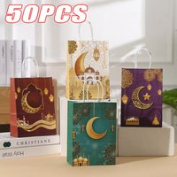 4Pcs Eid Mubarak Paper Gift Bags Ramadan Party Decoration 2024 Ramadan Kareem Eid Candy Packaging Cookie Pouch Muslim Supplies