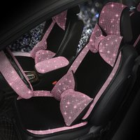 Bling Car Seat Covers for Women Girls Sparkly Front Seat Cover with Crystal Diamond Rhinestone Car Auto Interior Accessories