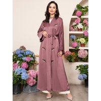 Middle Eastern Fashion Women's Loose Long-Sleeved Soft Satin Embroidered Elegant Cardigan Robe Abaya
