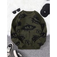 Nouveau populaire automne et hiver oeil abstrait motif Jacquard pull pull décontracté col rond tricoté hommes pull