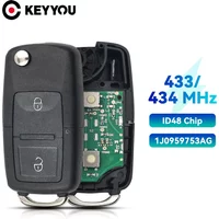 KEYYOU 2 Button Car Remote Key 434MHz 433MHz ID48 Chip For VW Beetle Bora Golf Passat Polo Transporter T5 1J0959753AG