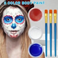 Red White Blue Face Body Paint Kit with 3 Brushes, Non-Toxic Washable Face Painting Set,For Sports Events Carnival Party Makeup