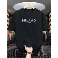 Summer Men's And Kids 100% Pure Cotton Casual Loose round Neck Short Sleeve T-shirt Fashionable MILANO ITALY Letter Print Top