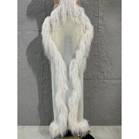 Sexy transparent netting sequined feather dress, V-neck formal evening cocktail party gown