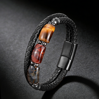 Natural Tiger Eye Stone Bracelet For Men Sheen Healing Crystal Beads Leather Rope Bangle Mens Jewelry Accessories 2025