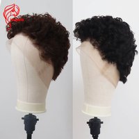 Hesperis Short Pixie Cut Full Lace Wig Pre Plucked Male Short Curly Wigs For Boy Curl Brown Curly Human Hair Wig For Men