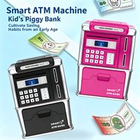 Smart ATM Piggy Bank, Automatic Banknote Rolling, PIN Password Unlock, Sound Light, Kids Financial Education Savings Toy Gift