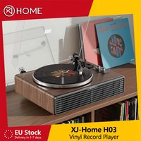 XJ-HOME H03 Vinyl-Plattenspieler mit eingebauten Lautsprechern, All-in-One Vintage-Plattenspieler, Bluetooth, Phono-Vorverstärker, AT-3600L Tonabnehmer, 33/45 U/min