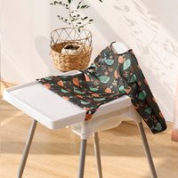 HappyFlute New One Piece Table Use Polyester Waterproof New Printed Snap Buttons Design Long Sleeve Mess Proof Baby Feeding Bibs