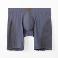 Men's Ice Silk Long Leg Anti-Rub Sports Underwear Breathable Mesh Boxer Trunks with Separated Pouch for Gym Fitness