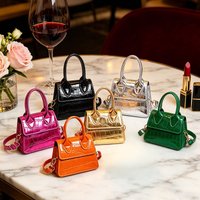 Light Luxury Crocodile Patterned Shiny Mini Handbag Crossbody Bag Candy Colored Flip Top Lipstick Bag Coin Purse Commuting Party