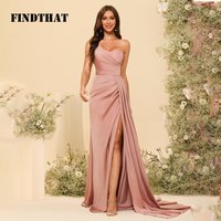 Findthat One Shoulder Bridesmaid Dresses for Women 2024 with Slit Elegant Silk Satin Side Train Zipper Back Evening Prom Gowns
