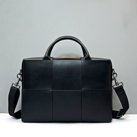 XBV Men's Leather Handbag Casual Woven Shoulder Crossbody Bag Business Briefcase Soft Handle Medium Size for Youth
