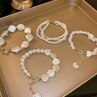 Irregularity Multilayer Baroque Pearl Chain Bracelet for Women Wedding Bridal Kpop Luxury Beaded Heart Bracelets Couple Jewelry