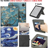 For KOBO Libra Colour/Libra 2/Libra H2O Case with Hand Strap Stand Card Slot 7 inch Leather Cover Ebook N428 N418 N873 Funda