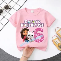 summer T-shirt Gabby 2-9 years old children's cotton short-sleeved sports shirt for girls, casual top with digital cartoon print