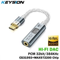 KEYSION Type-C to 3.5mm DAC CX31993 MAX97220 Dual Chip Digital Audio Amplifier USB C UAC2.0 HiFi Audio Adapter AMP 32bit 384KHz