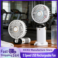 Multifunctional Mini Handheld Fan Foldable Portable 5 Speed 1800mAh Neck Hanging Fan with Phone Stand & Display Screen