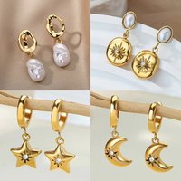 Zircon Star Moon Earrings For Women Gold Color Stainless Steel Star Moon Drop Earring Fashion Aesthetic Christmas Jewelry Gift
