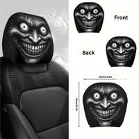 Two-piece set of terrifying line prank face car decoration headrest cover, breathable interior accessory decoration