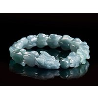 Blue Myanmar Jadeite Dragon Bracelet Talismans Natural Burmese Jade Stone Bangle Charm Amulet Carved Gemstone Vintage