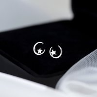 Silver Color Cute Moon Star Irregular Stud Earrings for Elegant Women Romantic Fashion Jewelry Dreamy Accessories