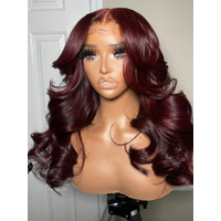 30 Zoll Burgunderrote Body Wave Echthaarperücken 13x4 HD Lace Frontal Perücke gefärbt 99j Wet & Wavy Lockige Lace Front Echthaarperücken