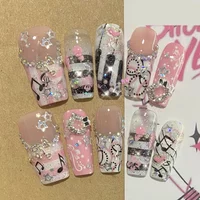 Y2K Spicy Girl Long Coffin Handmade Press On Fake Nail Glitter Sequins Diamond Five-Pointed Star Musical Note Reusable Fake Nail